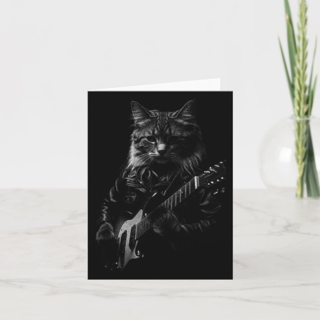 Cat Playing Guitar Rock Star Rock And Roll Men Wom Card (Front)