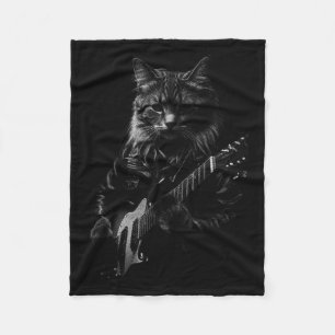 Cat Playing Guitar Rock Star Rock And Roll Men Wom Fleece Blanket