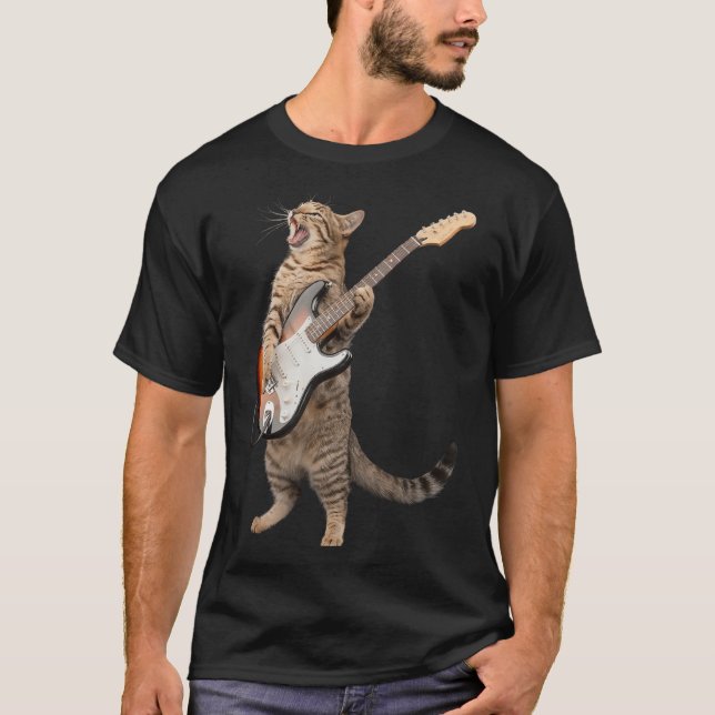 Cat Playing Guitar Shirt Kids Men Women Rock And R (Front)