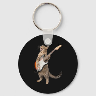 Cat Playing Guitar Shirt Kids Men Women Rock And R Key Ring