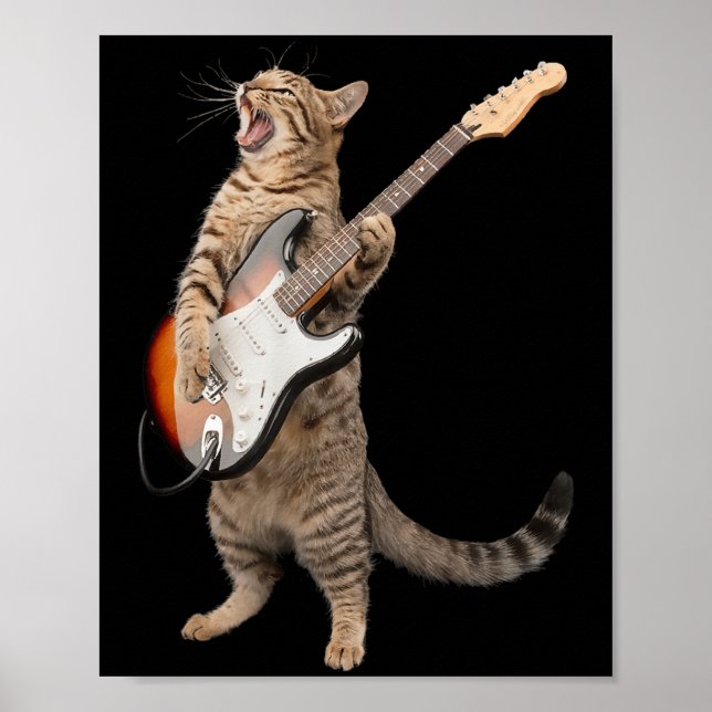 Cat Playing Guitar Shirt Kids Men Women Rock And R Poster (Front)