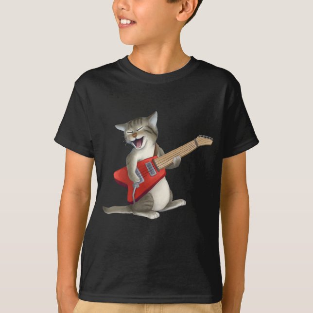 Cat Playing Guitar T-Shirt (Front)