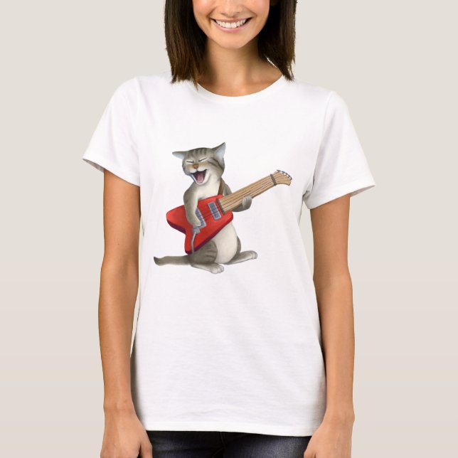 Cat Playing Guitar T-Shirt (Front)