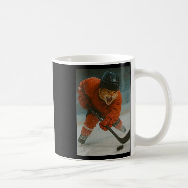 Cat Playing Hockey  Coffee Mug (Right)
