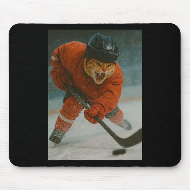 Cat Playing Hockey  Mouse Mat (Front)