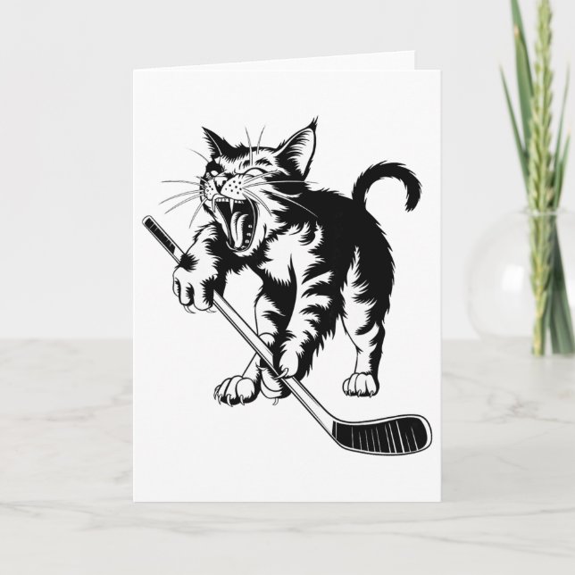 Cat Playing Ice Hockey _1  Card (Front)