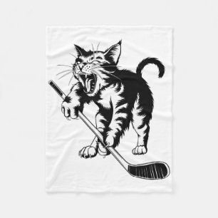 Cat Playing Ice Hockey _1 Fleece Blanket