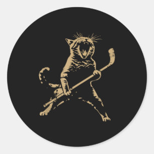 Cat Playing Ice Hockey  Classic Round Sticker