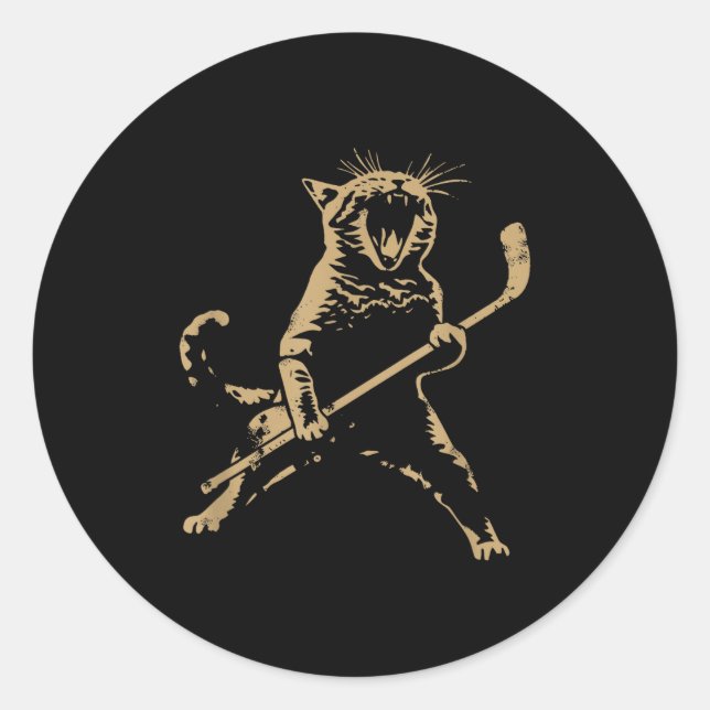 Cat Playing Ice Hockey  Classic Round Sticker (Front)