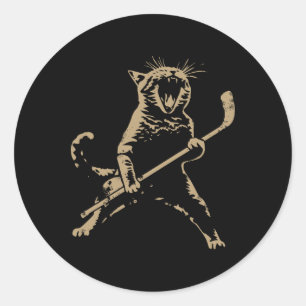 Cat Playing Ice Hockey For Men Women Classic Round Sticker