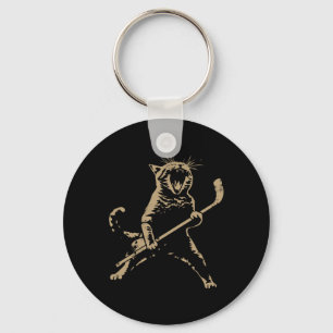 Cat Playing Ice Hockey For Men Women Key Ring