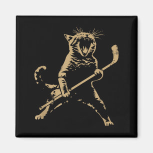 Cat Playing Ice Hockey  Magnet