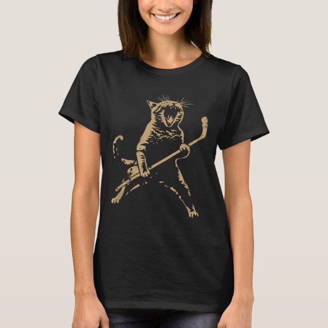 Cat Playing Ice Hockey  T-Shirt (Front)