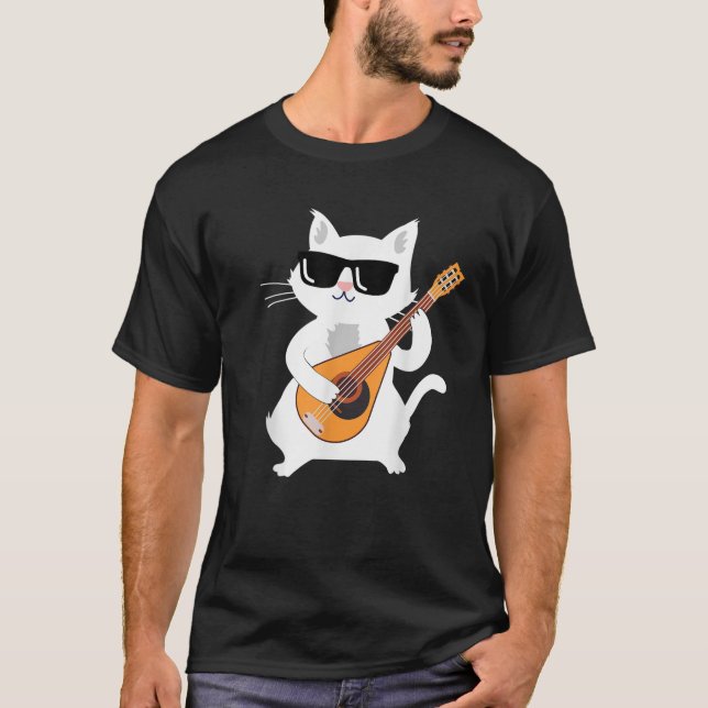 Cat Playing Mandolin T-Shirt (Front)