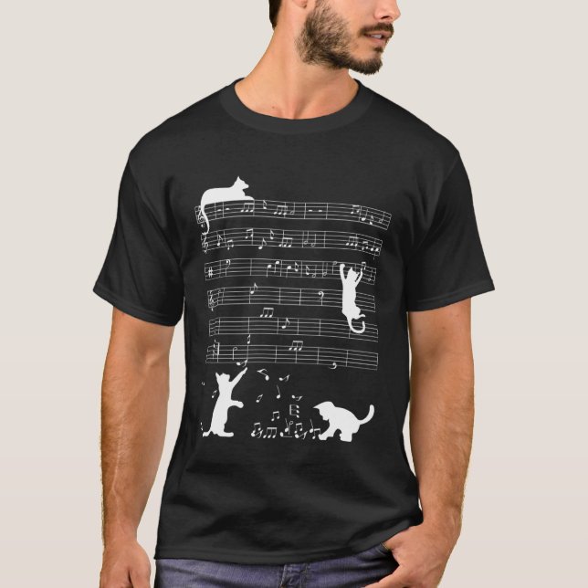 Cat Playing Music Note  Clef Musician Music Women  T-Shirt (Front)