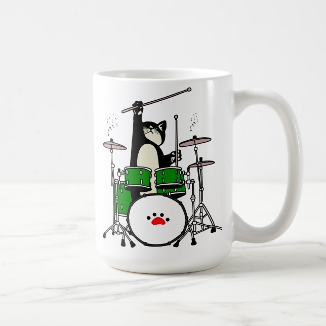 Cat Playing Musical Gift, Cat Playing Drum Coffee Mug (Right)