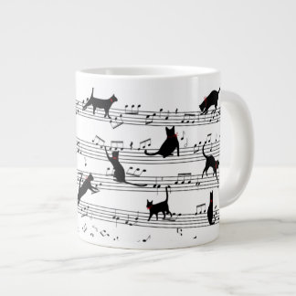 Cat Playing Note Music, Cat Music, Black Cat Gift Large Coffee Mug