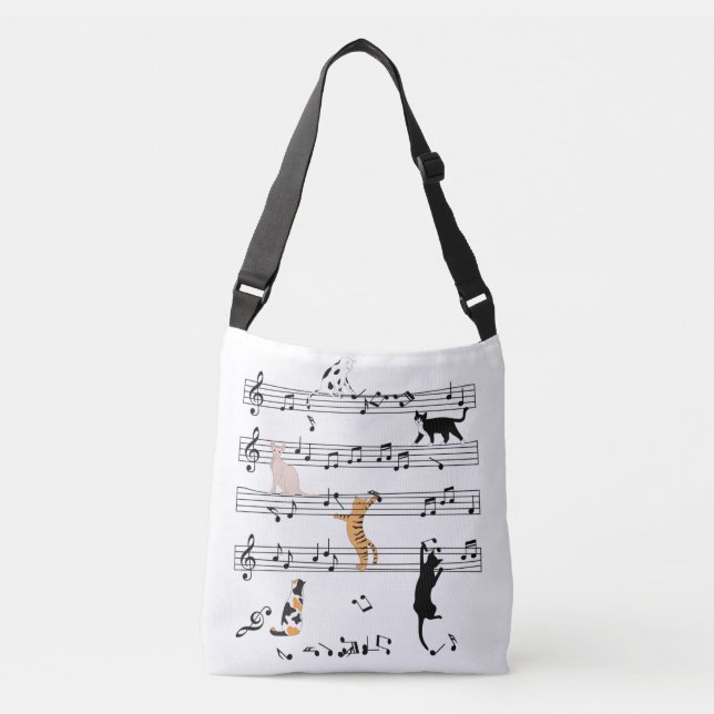 Cat Playing Note Music, Naughty Cat Gift, Cute Cat Crossbody Bag (Front)