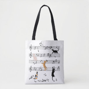 Cat Playing Note Music, Naughty Cat Gift, Cute Cat Tote Bag