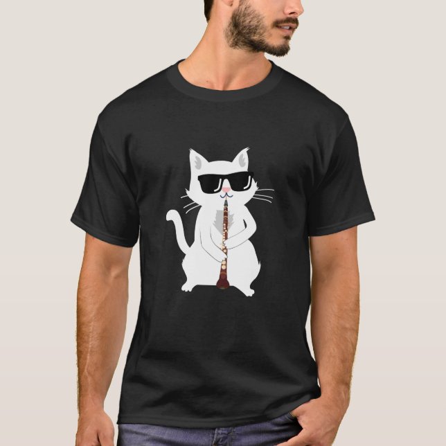 Cat Playing Oboe  T-Shirt (Front)