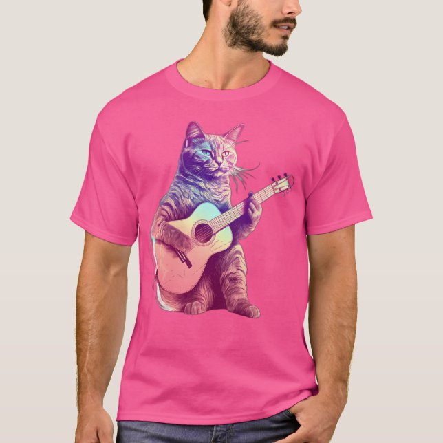 Cat Playing On Acoustic Guitar T-Shirt (Front)