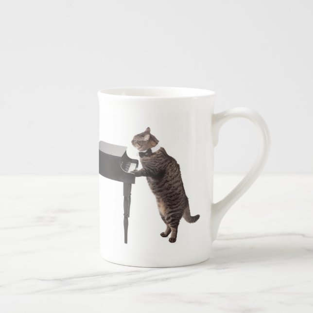 Cat Playing Piano Bone China Mug (Right)