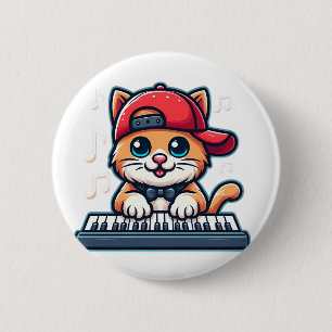 Cat Playing Piano Design for Music and Cat Lovers  6 Cm Round Badge