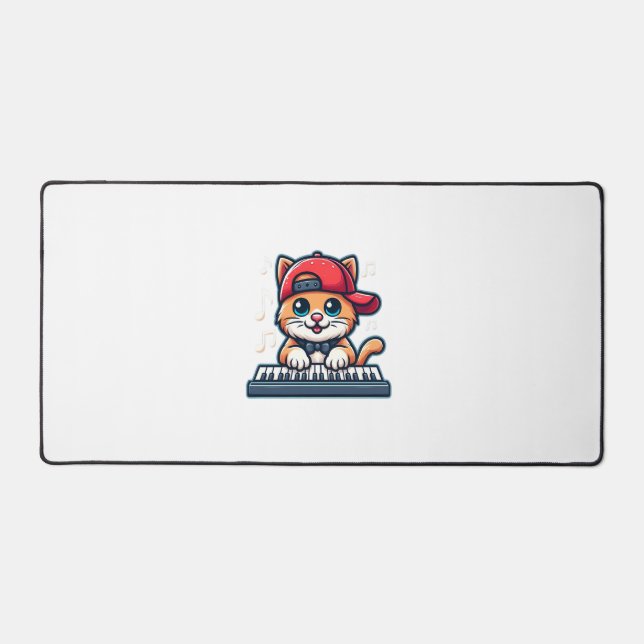 Cat Playing Piano Design for Music and Cat Lovers  Desk Mat (Front)