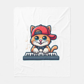 Cat Playing Piano Design for Music and Cat Lovers  Fleece Blanket
