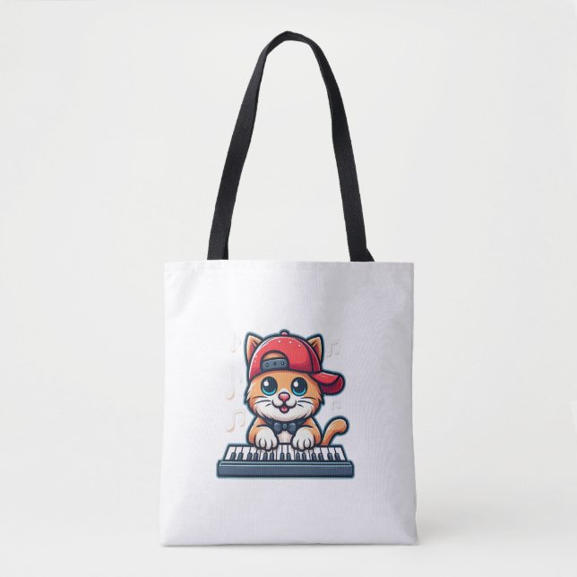 Cat Playing Piano Design for Music and Cat Lovers  Tote Bag (Front)