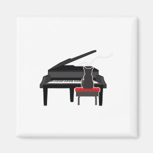 Cat Playing Piano Music Lover Funny T Shirt Magnet