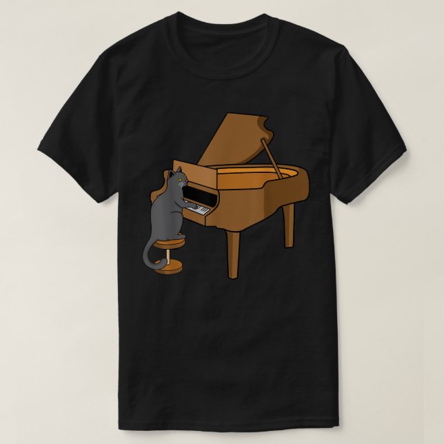 Cat Playing Piano Music Player Teacher Musician Gr T-Shirt (Design Front)