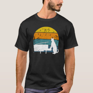 Cat Playing Piano Music  Vintage Sunset T-Shirt