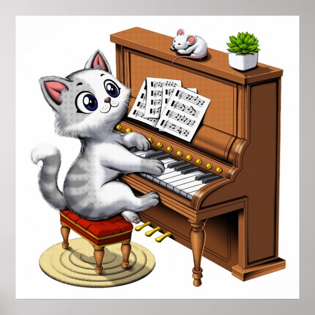 Cat Playing Piano Poster (Front)