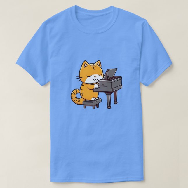 Cat Playing Piano T-Shirt (Design Front)