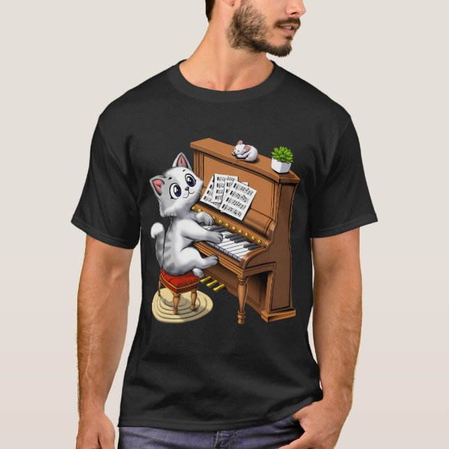 Cat Playing Piano T-Shirt (Front)