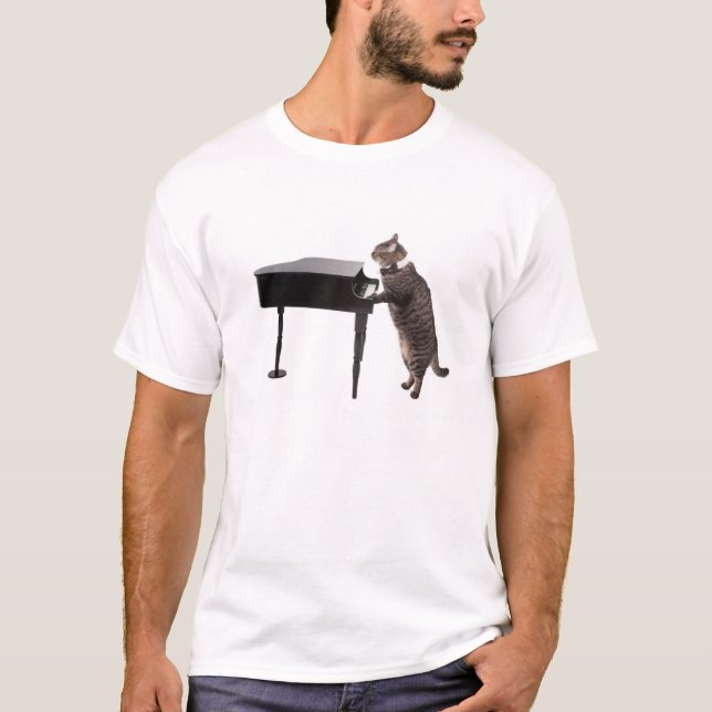 Cat Playing Piano T-Shirt (Front)