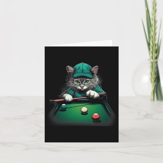 Cat Playing Pool Billiards Cool Funny Cats  Card (Front)