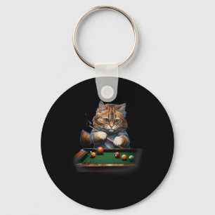Cat Playing Pool Billiards Cool Funny Cats Key Ring