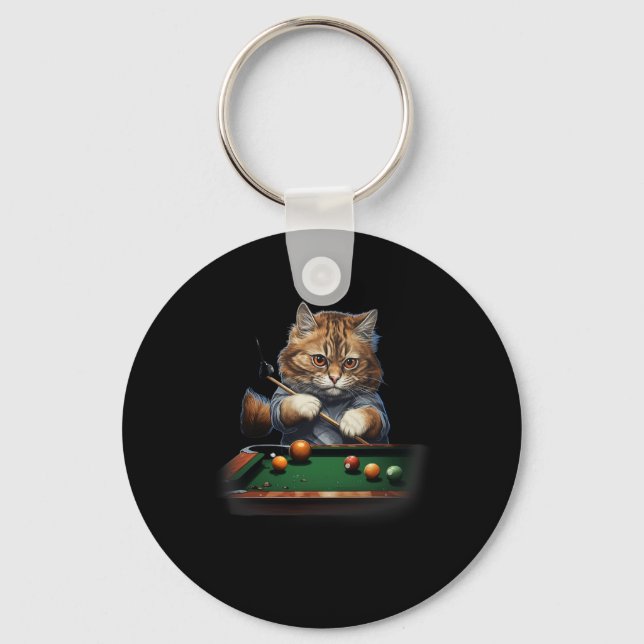 Cat Playing Pool Billiards Cool Funny Cats  Key Ring (Front)