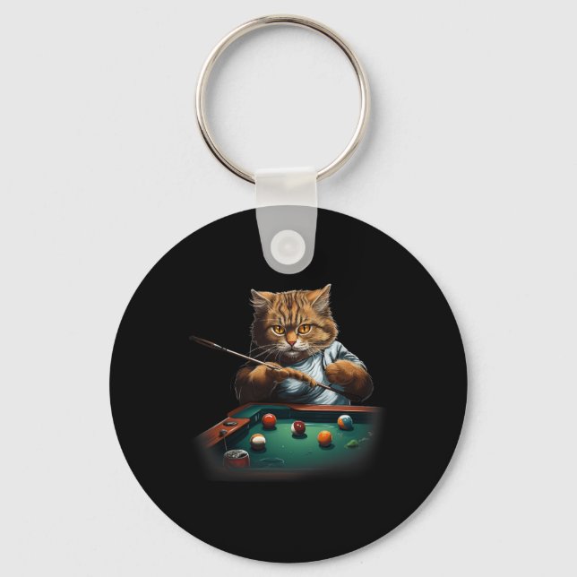 Cat Playing Pool Billiards Cool Funny Cats Men Wom Key Ring (Front)