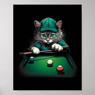 Cat Playing Pool Billiards Cool Funny Cats Poster