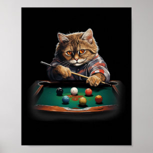 Cat Playing Pool Billiards Cool Funny Cats Poster