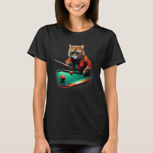 Cat Playing Pool Billiards Cool Funny Cats T-Shirt