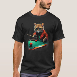 Cat Playing Pool Billiards Cool Funny Cats T-Shirt