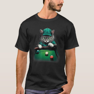 Cat Playing Pool Billiards Cool Funny Cats T-Shirt