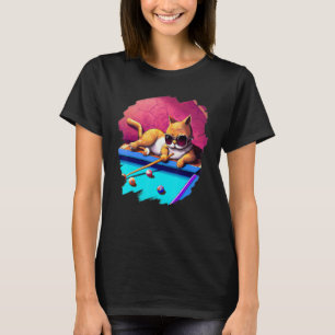 Cat Playing Pool Billiards in Lounge Cool Cats 2 T-Shirt