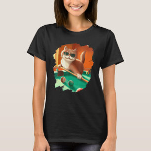 Cat Playing Pool Billiards in Lounge Cool Cats T-Shirt