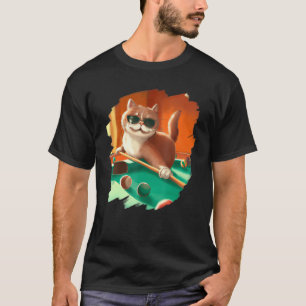 Cat Playing Pool Billiards in Lounge Cool Cats T-Shirt