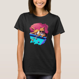 Cat Playing Pool Billiards in Lounge Cool Cats T-Shirt